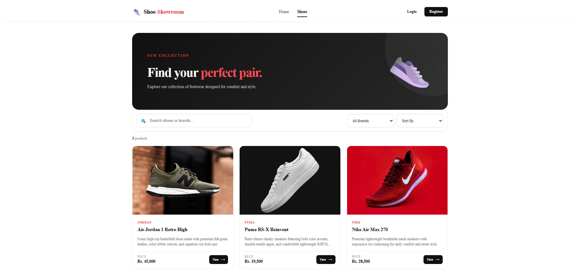 Shoe Showroom website